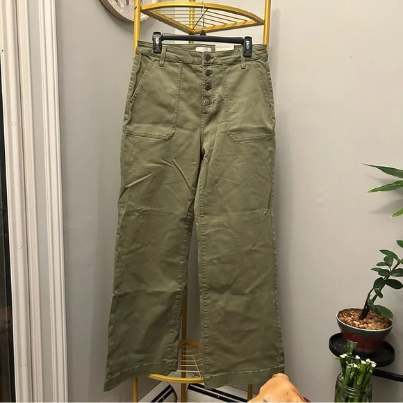 LC Lauren Conrad Super High Wide Leg Trouser Jeans buttons fly in green size 10 - Picture 2 of 8